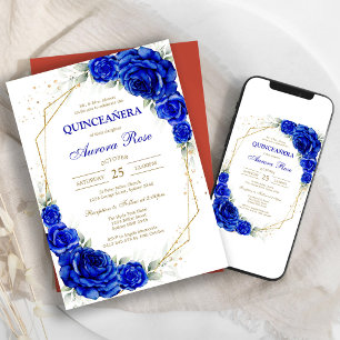 Invitation Bleu Or Argent Mis Quince Quinceañera Anniversaire