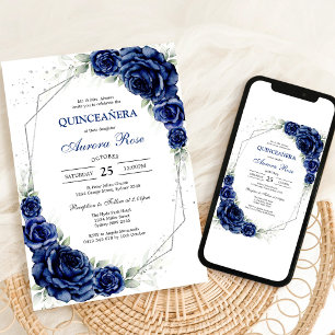 Invitation Bleu Or Argent Mis Quince Quinceañera Anniversaire
