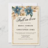 Invitation Bleu or automne printemps fleuri automne en amour  (Devant)