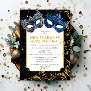 Invitation Bleu Or Bleu de la Saint-Sylvestre Masquerade Ball
