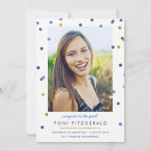 Invitation Bleu & Or Confetti Photo Graduation (Devant)