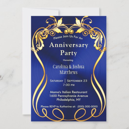 Invitation Bleu Or Élégant Anniversaire (Devant)