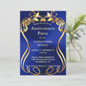 Invitation Bleu Or Élégant Anniversaire (Debout devant)