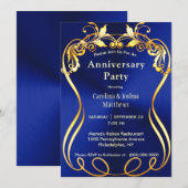 Invitation Bleu Or Élégant Anniversaire (Devant / Derrière)
