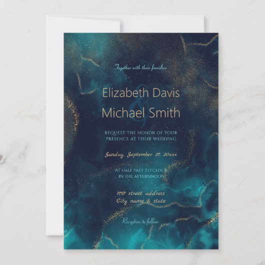 Invitation Bleu Or Encre d'alcool Art Deep Blue Sea (Devant)