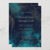 Invitation Bleu Or Encre d'alcool Art Deep Blue Sea (Devant / Derrière)