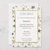 Invitation Bleu Or Étoiles Argent Anniversaire (Devant)