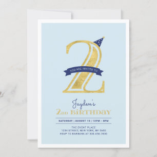 Invitation Bleu & Or Fête d'anniversaire des 2 ans d'un gar