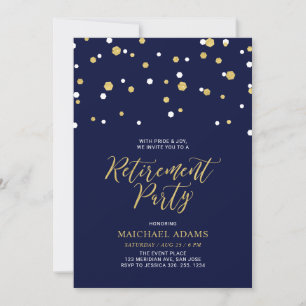 Invitation Bleu & Or   Fête de retraite avec confettis hexago