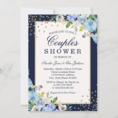 Invitation Bleu or floral Étincelle Couples Douche (Devant)