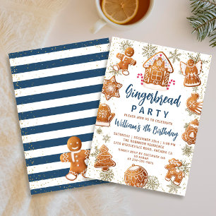 Invitation Bleu Or Gingerpain Cookie Décoration Anniversaire