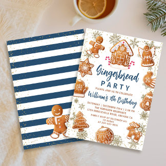 Invitation Bleu Or Gingerpain Cookie Décoration Anniversaire