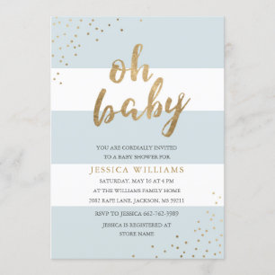 Invitation Bleu & Or Grandes Modernes Oh Baby shower Invitati