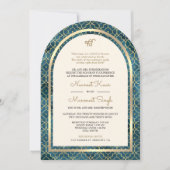 Invitation Bleu Or Marocain Code QR Mariage Sikh Arch (Devant)