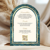 Invitation Bleu Or Marocain Code QR Mariage Sikh Arch