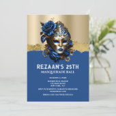 Invitation Bleu or mascarade rose élégant glamour girly (Debout devant)