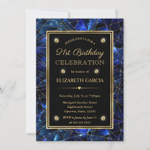 Invitation Bleu & Or Minuit Cristal Galaxie 21e Anniversaire