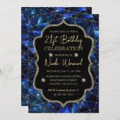 Invitation Bleu & Or Minuit Crystal Galaxy 21e anniversaire (Devant / Derrière)