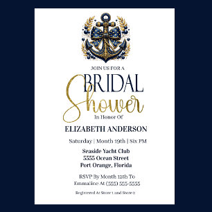 Invitation Bleu Or Naútical Ancre Mariage Fête de Mariée Douc
