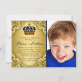 Invitation Bleu or Prince héritier fête d'anniversaire (Devant)