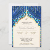 Invitation Bleu Or Quatrefoil Code QR Mariage Sikh (Devant)