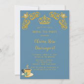 Invitation Bleu & Or Royal Couronne Damask Bride Tea Party (Devant)
