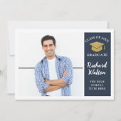 Invitation Bleu & Or simple et élégant Parti de graduation ph (Devant)