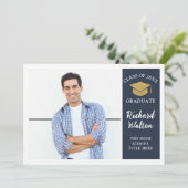 Invitation Bleu & Or simple et élégant Parti de graduation ph (Debout devant)