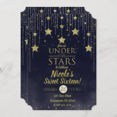 Invitation Bleu & Or Sous Les Étoiles Starry Sweet 16 (Devant / Derrière)