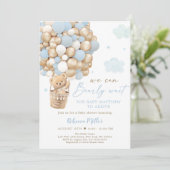 Invitation Bleu or Teddy Bear Hot Air Baby shower de ballon (Debout devant)