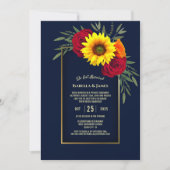 Invitation Bleu or tournesol rouge Rose accueil de mariage (Devant)