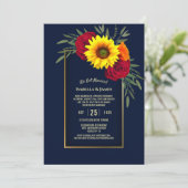 Invitation Bleu or tournesol rouge Rose accueil de mariage (Debout devant)