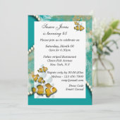 Invitation Bleu orange anniversaire de plage PERSONNALISER (Debout devant)