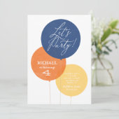 Invitation Bleu orange Aquarelle Balloon Garçon fête d'annive (Debout devant)