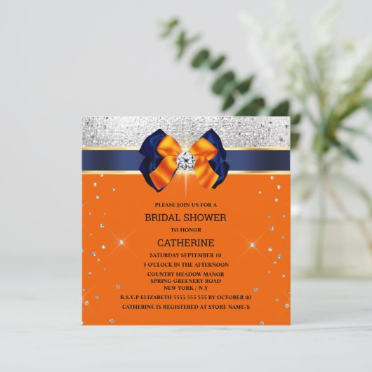 Invitation Bleu orange argent parties scintillant arc élégant (Debout devant)