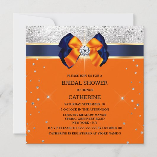 Invitation Bleu orange argent parties scintillant arc élégant (Devant)