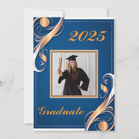 Invitation Bleu Orange Blanc Graduation 2025 (Devant)
