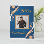 Invitation Bleu Orange Blanc Graduation 2025 (Debout devant)