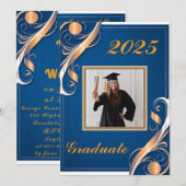 Invitation Bleu Orange Blanc Graduation 2025 (Devant / Derrière)