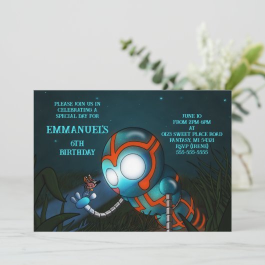 Invitation Bleu Orange Bleu mou Robot (Debout devant)