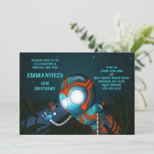 Invitation Bleu Orange Bleu mou Robot