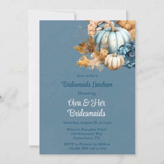 Invitation Bleu Orange Citrouille Peony Bridesmaitres Déjeune (Devant)