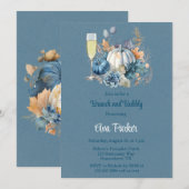 Invitation Bleu Orange Citrouille Peony Brunch et Bubbly (Devant / Derrière)