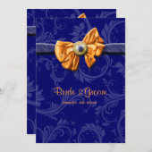 Invitation Bleu orange mariage floral CUSTOM (Devant / Derrière)