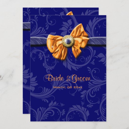 Invitation Bleu orange mariage floral CUSTOM (Devant / Derrière)