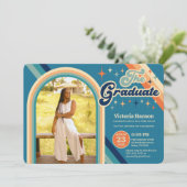 Invitation Bleu Orange Typographie Été Soleil Graduation (Debout devant)