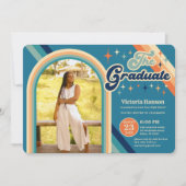 Invitation Bleu Orange Typographie Été Soleil Graduation (Devant)