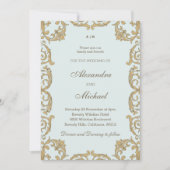 Invitation Bleu Ornat Monogramme Baroque Vintage Mariage (Devant)