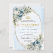 Invitation Bleu Pâle Doré Eucalyptus 15e Anniversaire Classiq (Devant)