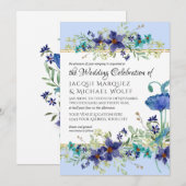 Invitation Bleu pâle et or Aquarelle Mariage floral de pavot (Devant / Derrière)